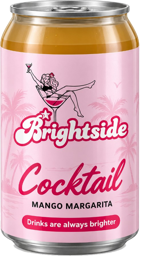 Brightside Mango Margarita can, front label.